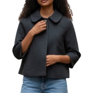 TAHARI Cashmere Blend Boxy Jacket Dark Charcoal Grey 3/4 Sleeves Monochrome 8